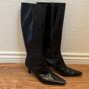 Saks fifth Avenue patent leather black heeled boots